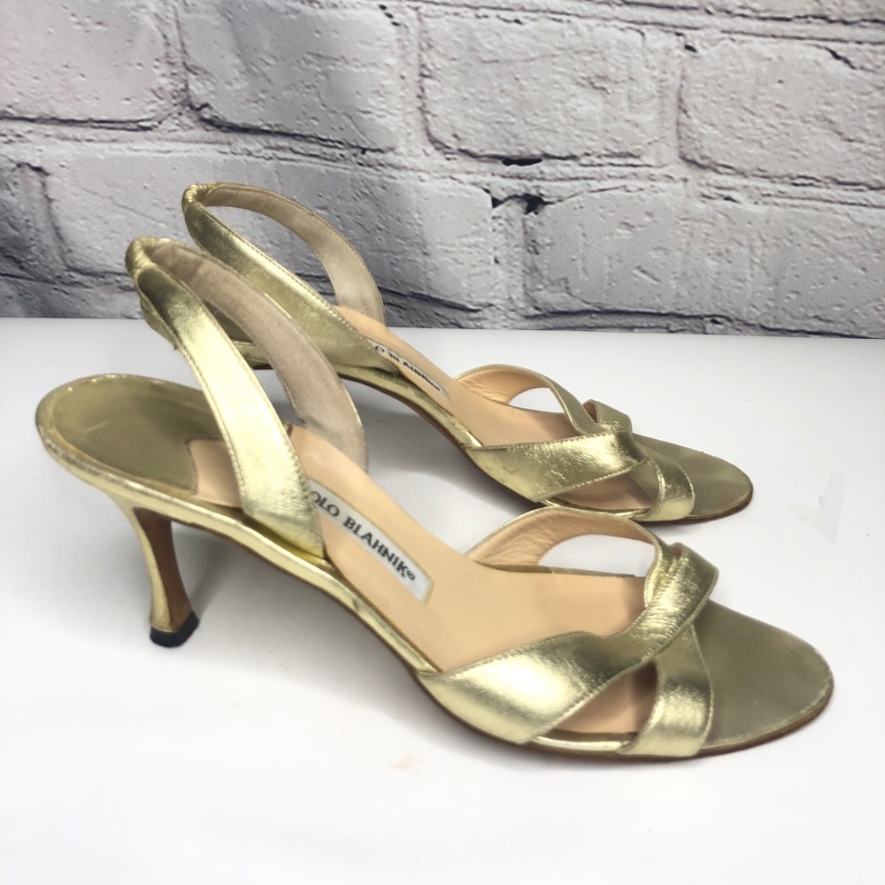 Manolo Blahnik Gold Sling Back Heels - Eu 38